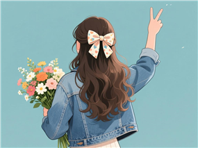 卡通少女剪刀手背影头像插画图片